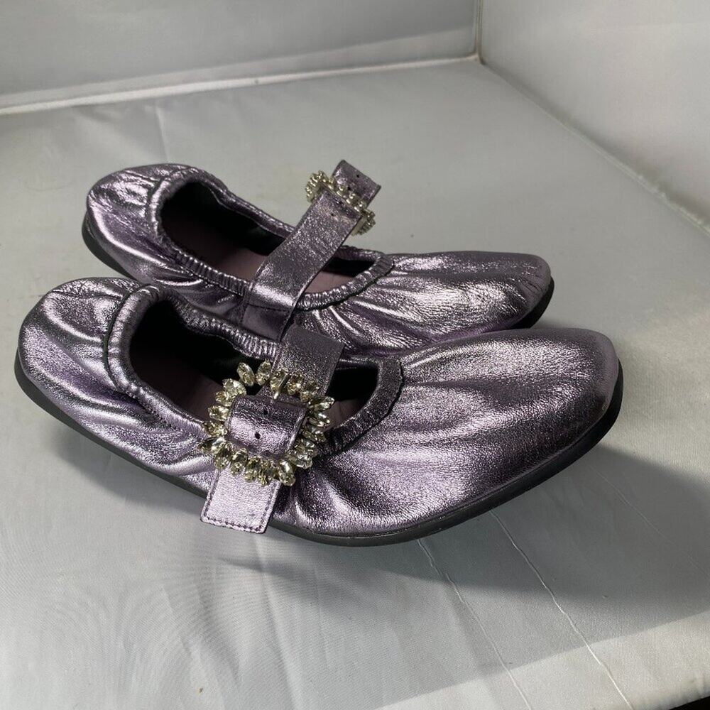 Free People Shimmery Lilac Mary Jane Flats with Crystal Buckles